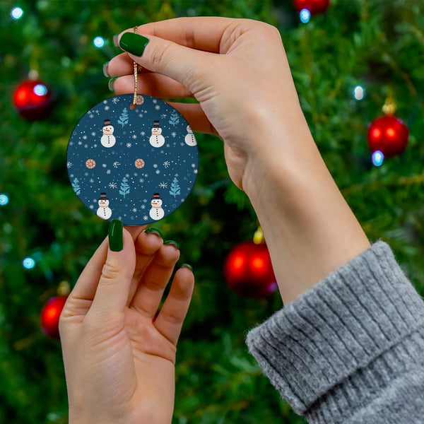 Winter Wonderland Holiday Ornament, Snowman Christmas Ornament, Glossy Ceramic Tree Ornament, Personalized Keepsake Present f