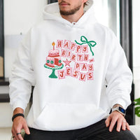 Retro Christmas Cake Graphic Sweatshirt, Happy Birthday Jesus Hoodie, Vintage Christian Holiday Pullover, Faith Religious Xmas Present