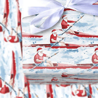 Kayaking Santa Christmas Gift Wrap, Rowing Santa Wrapping Paper, Boating Holiday Wrapping Paper, Water Sports Nautical Xmas Gift Wrap