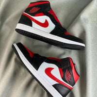 Mid Top Sneakers, White Black Red Colorway, Lace Up Design, Casual Gift for Sneaker Fans