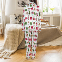 Christmas Tree Pajama Set, Vintage Santa Satin Pajamas, Holiday Bow Satin Pajamas, Festive Christmas Sleepwear Set, Womens Xmas Loungewear