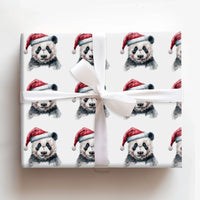 Watercolor Santa Panda Gift Wrap, Panda Christmas Wrapping Paper, Adorable Animal Holiday Wrapping Paper, Festive Winter Wrapping Paper Roll