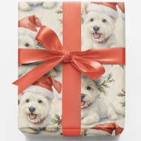 Santa Hat Dog Gift Wrap, Westie Christmas Wrapping Paper, Adorable Holiday Wrapping Paper, Dog Lover Xmas Gift Wrap Roll, Festive Present Paper