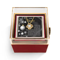 Rotating Rose Box Jewelry, To My Daughter Christmas Love Knot Necklace, 14k White Gold Finish Pendant, Holiday Birthday Present for Her