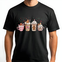 Adorable Holiday Hot Cocoa Graphic Tee, Gingerbread Coffee Christmas T-Shirt, Festive Gingerbread Baker Shirt, Winter Season Coffee Lover Tee