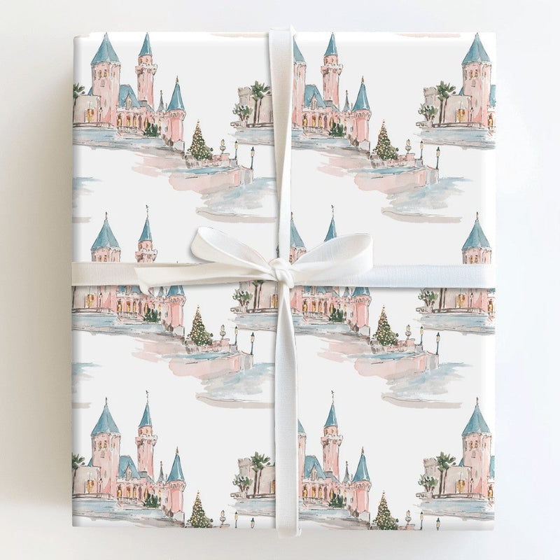 Watercolor Princess Castle Gift Wrap, Fairytale Castle Christmas Wrapping Paper, Magical Pink Castle Wrapping Paper, Holiday Gift Wrap