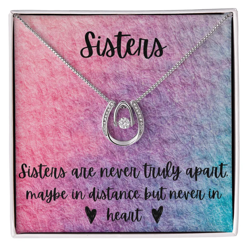 Dancing Cubic Zirconia Horseshoe Necklace, Sisters Necklace Present, Best Friend Keepsake Necklace, Sister Birthday Christmas Jewelry