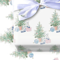 Watercolor Winter Gift Wrap, Christmas Tree Ice Skates Wrapping Paper, Pastel Holiday Paper, Festive Xmas Wrapping Paper, Winter Skater Present