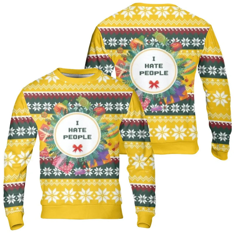 Ugly Christmas Wreath Sweatshirt, I Hate People Sweatshirt, Humorous Introvert Holiday Sweatshirt, Sarcastic Xmas Pullover, Humorous Present
