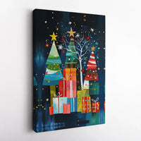 Colorful Holiday Canvas Print, Abstract Christmas Tree Canvas Art, Festive Winter Xmas Canvas Wall Decor, Holiday Season Office Present