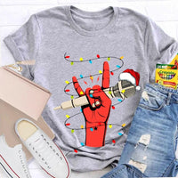 Festive Singer Holiday Graphic Tee, Christmas Microphone Santa Hat Shirt, Music Lover Christmas T-Shirt, Vocalist Musician Xmas Present
