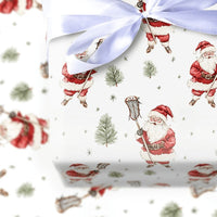 Sporty Santa Gift Wrap Roll, Lacrosse Santa Christmas Wrapping Paper, Lacrosse Player Holiday Paper, Winter Sports Present Gift Wrap