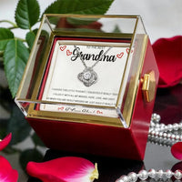 Grandmother Message Card Necklace, Grandma Love Knot Necklace, CZ Crystal Pendant Jewelry, Birthday Christmas Keepsake Present for Grandma