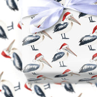 Coastal Holiday Bird Gift Wrap, Santa Pelican Christmas Wrapping Paper, Beachy Wildlife Wrapping Paper, Nautical Xmas Gift Wrap Roll