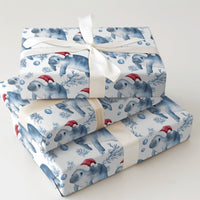 Coastal Nautical Holiday Gift Wrap, Manatee Christmas Wrapping Paper, Santa Hat Sea Cow Wrapping Paper, Marine Life Xmas Gift Wrap Roll