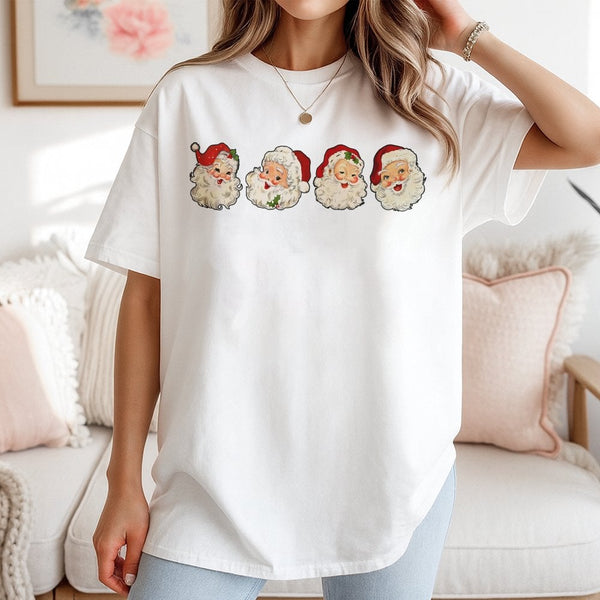 Vintage Christmas Santa Faces Tee, Retro Santa Graphic T-Shirt, Nostalgic Holiday Party Shirt, Festive Xmas Aesthetic Unisex 