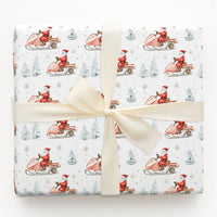 Whimsical Holiday Gift Wrap Paper, Santa Snowmobile Christmas Wrapping Paper, Watercolor Winter Wrapping Paper, Festive Xmas Gift Wrap Paper