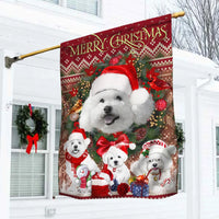 Merry Christmas Dog Yard Flag, Bichon Frise Christmas Garden Flag, Holiday Bichon Lawn Flag, Dog Owner Winter Porch Decor
