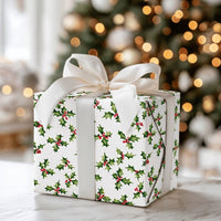 Traditional Christmas Gift Wrap, Classic Holly Berry Wrapping Paper, Red Berry Holiday Present Paper, Festive Winter Wrapping Paper Roll