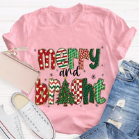 Retro Holiday Graphic Tee, Merry and Bright Christmas Tree Teacher T-Shirt, Festive Teacher Shirt, Xmas Educator Present Top