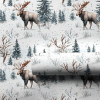 Winter Forest Holiday Gift Wrap, Watercolor Moose Christmas Wrapping Paper, Rustic Wildlife Wrapping Paper, Snowy Nature Gift Wrapping Paper