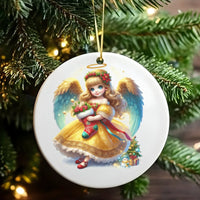 Angel Girl Holiday Tree Ornament, Christmas Angel Ornament, Adorable Stocking Ceramic Ornament, Festive Angel Christmas Ornament, Keepsake Present
