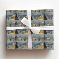 Snowy Landscape Christmas Gift Wrap, Winter Cottage Wrapping Paper, Comfy Cabin Holiday Wrapping Paper, Traditional Noel Wrapping Paper