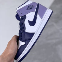Mid Top Sneakers, White Purple Colorway, Lace Up Design, Casual Gift for Sneaker Fans