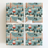 Golden Gate Bridge Gift Wrap, San Francisco Santa Wrapping Paper, Teal Blue City Christmas Wrapping Paper, Festive Winter Holiday Gift Wrap