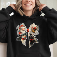 Vintage Santa Reindeer Hooded Sweatshirt, Christmas Coquette Bow Hoodie, Adorable Xmas Bow Pullover, Retro Holiday Hoodie, Present for Women