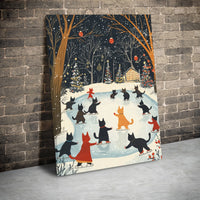 Winter Wonderland Cat Art Print, Cats Ice Skating Canvas Wall Art, Whimsical Holiday Canvas Art, Christmas Wall Decor, Digital Download