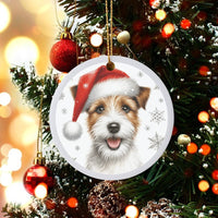 Santa Hat JRT Dog Ornament, Jack Russell Terrier Christmas Ornament, Ceramic Pet Holiday Tree Keepsake, Terrier Lover Xmas Present