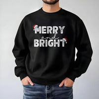 Santa Hat Xmas Sweatshirt, Merry and Bright Christmas Sweatshirt, Adorable Holiday Graphic Crewneck, Retro Christmas Sweatshirt, Xmas Fan Present