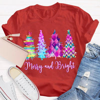 Colorful Tie-Dye Holiday T-Shirt, Merry and Bright Christmas Tree Shirt, Retro Christmas Graphic Tee, Festive Holiday Season Shirt