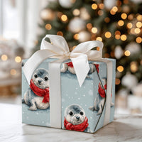 Adorable Winter Seal Gift Wrap, Baby Seal Christmas Wrapping Paper, Watercolor Animal Wrapping Paper, Holiday Gift Wrap, Winter Present Roll