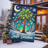 Palm Tree Coastal Holiday Yard Flag, South Carolina Christmas Garden Flag, SC State Pride Winter Flag, Double-Sided Lawn Banner Decor