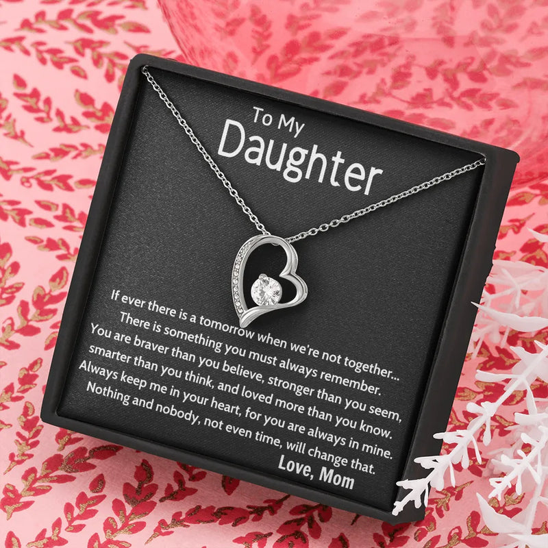 Forever Love Heart Pendant, To My Daughter Necklace, Cubic Zirconia Heart Jewelry, 14k Gold Finish Charm, Daughter Christmas Present from Mom