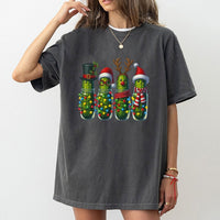 Humorous Holiday Pickle Character Shirt, Christmas Pickle T-Shirt, Adorable Xmas Lights Pickle Graphic Tee, Retro Foodie Christmas Lover T-Shirt