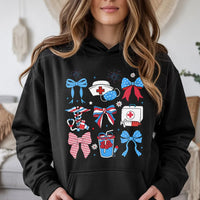 Holiday Bows Nurse Hooded Sweatshirt, Medical Nurse Christmas Hoodie, Festive Healthcare Pullover Hoodie, Xmas Nursing Student Present for Her