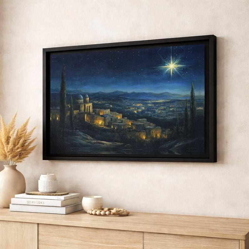 Nativity Night Landscape Art Digital Download, Star of Bethlehem Canvas Wall Art, Religious Christmas Canvas Print, Christian Printable Art