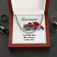 Mens Cuban Link Necklace, Trucker Husband Cuban Link Chain Necklace, Truck Driver Cuban Chain Jewelry, Santa Christmas Present for Husband