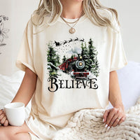 Vintage Steam Engine Christmas Shirt, Believe Christmas Train T-Shirt, Holiday Movie Christmas Tee, Festive Graphic Christmas T-Shirt, Present