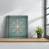 Rustic Textured Winter Painting Canvas Print, Snowflake Square Canvas Wall Art, Farmhouse Christmas Canvas Decor, Holiday Wall Art Present