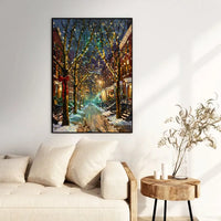 Snowy City Street Print, Christmas City Scene Poster, Vintage Holiday Town Wall Art, Comfy Winter Christmas House Decor