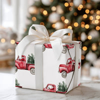 Santa Driving Pickup Gift Wrap, Vintage Red Truck Christmas Wrapping Paper, Farmhouse Holiday Wrapping Paper, Rustic Christmas Gift Wrap