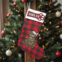 Red Buffalo Plaid Cat Stocking, Cat Christmas Stocking, Personalized Pet Christmas Stocking, Custom Cat Name Stocking, Holiday Decor Present