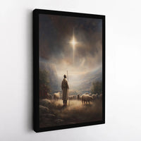 Holy Night Christian Canvas Wall Art, Nativity Shepherd Under Star of Bethlehem Canvas Print, Religious Christmas Manger Wall Decor Present