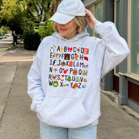 Holiday ABC Teacher Hoodie, Christmas Alphabet Hoodie, Festive Teacher Christmas Hoodie, Winter Educator Hooded Sweatshirt Present