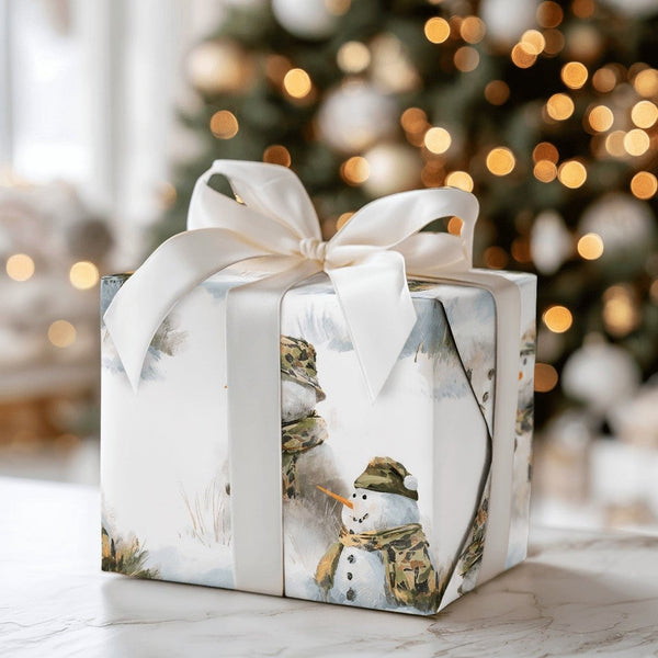 Military Camouflage Gift Wrap, Camo Snowman Christmas Wrapping Paper, Patriotic Winter Holiday Wrapping Paper, Snowman Gift W