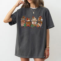Adorable Holiday Drink Graphic Shirt, Gingerbread Coffee Christmas T-Shirt, Festive Coffee Lover Tee, Winter Seasonal Aesthetic T-Shirt